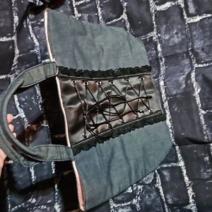 Victoria's  Secret Denim and Pink Satin Tote Bag with Lace Up Front